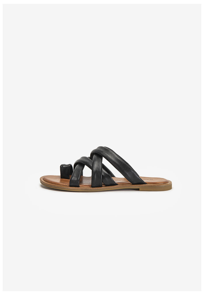 Inuovo Pantoletten Leder Schwarz/Beige - surf4shoes