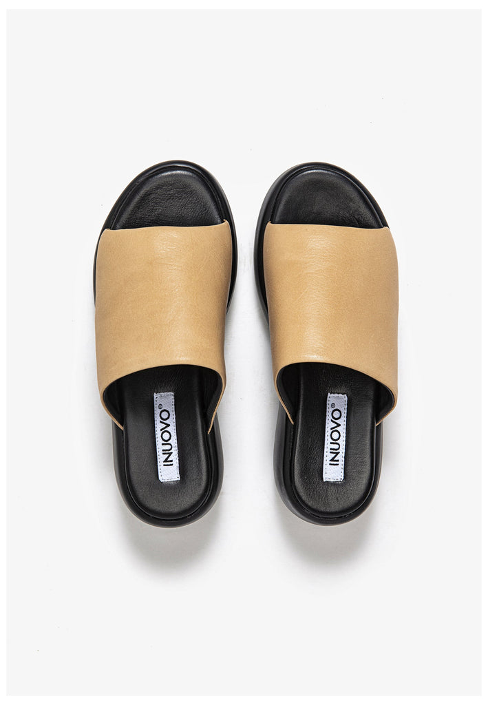 Inuovo Pantoletten Leder Hellbraun - surf4shoes