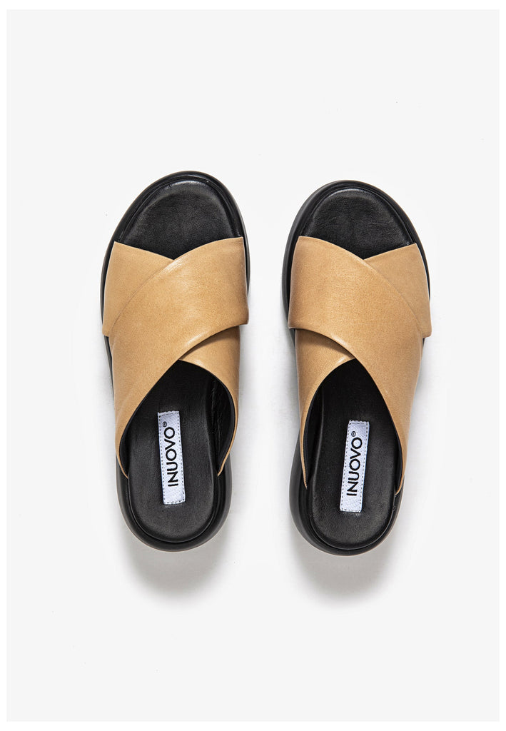 Inuovo Pantoletten Leder Hellbraun - surf4shoes