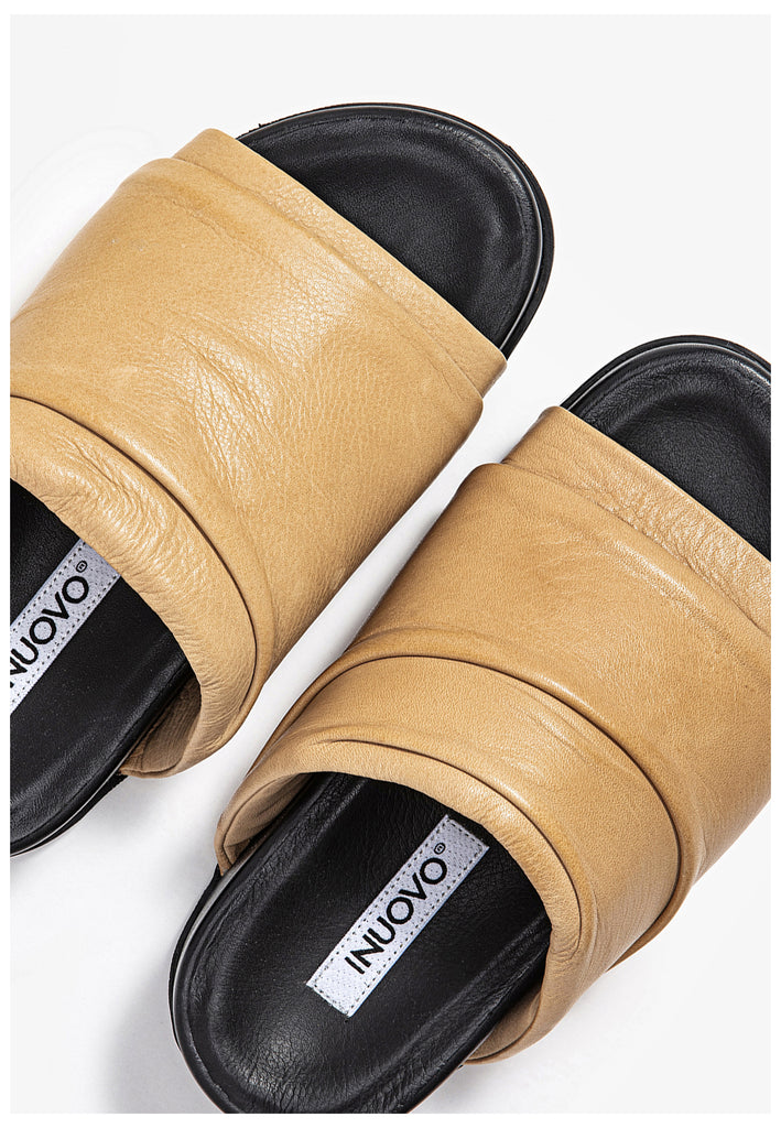 Inuovo Pantoletten Leder Hellbraun - surf4shoes