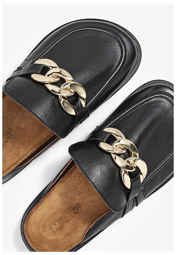 Inuovo Pantoletten Leder Schwarz - surf4shoes