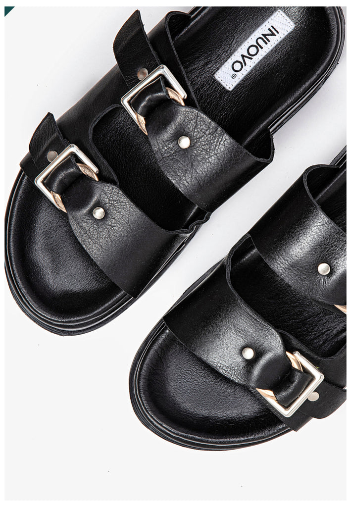 Inuovo Pantoletten Leder Schwarz - surf4shoes