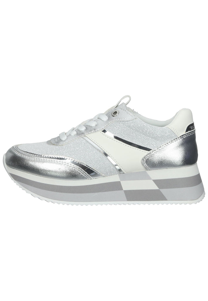Tamaris Sneaker Lederimitat/Textil Silber/Weiß - surf4shoes