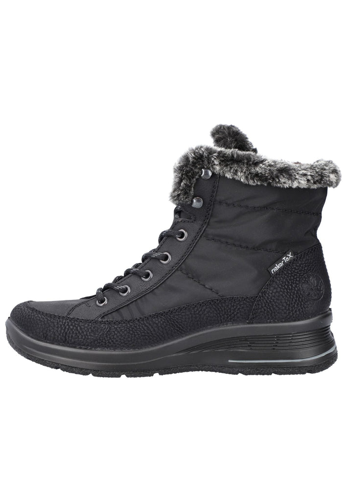 Rieker Stiefelette Lederimitat/Textil Schwarz/grau Warmfutter - surf4shoes