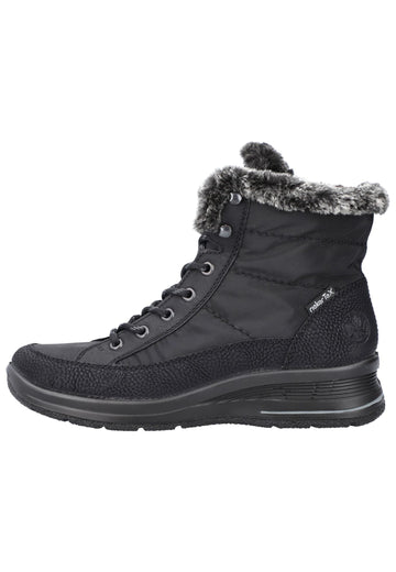 Rieker Stiefelette Lederimitat/Textil Schwarz/grau Warmfutter - surf4shoes