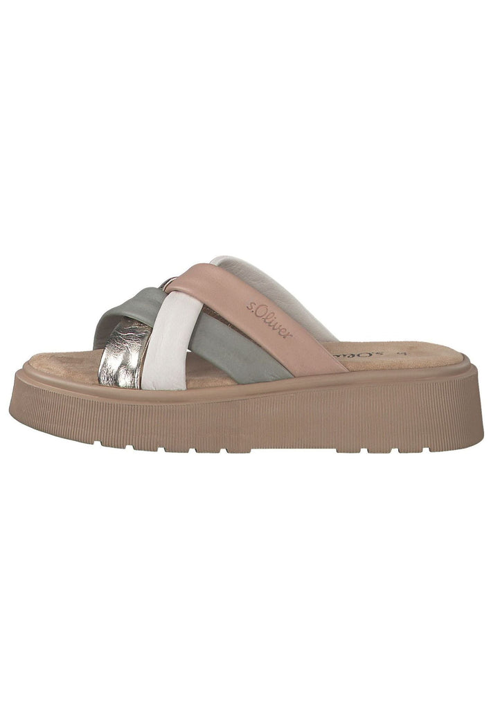 s.Oliver Pantoletten Leder Beige/Grün - surf4shoes