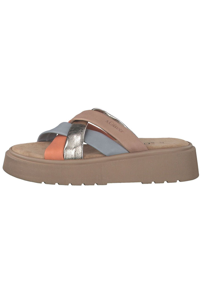 s.Oliver Pantoletten Leder Beige/Blau - surf4shoes