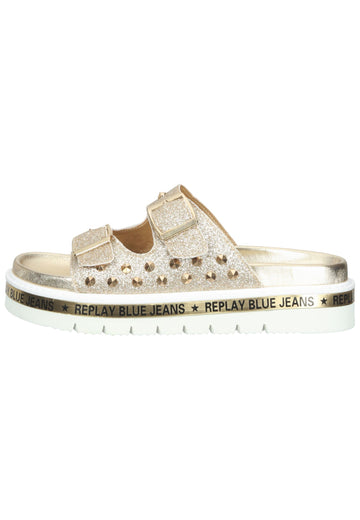 Replay Pantoletten Lederimitat Gold - surf4shoes