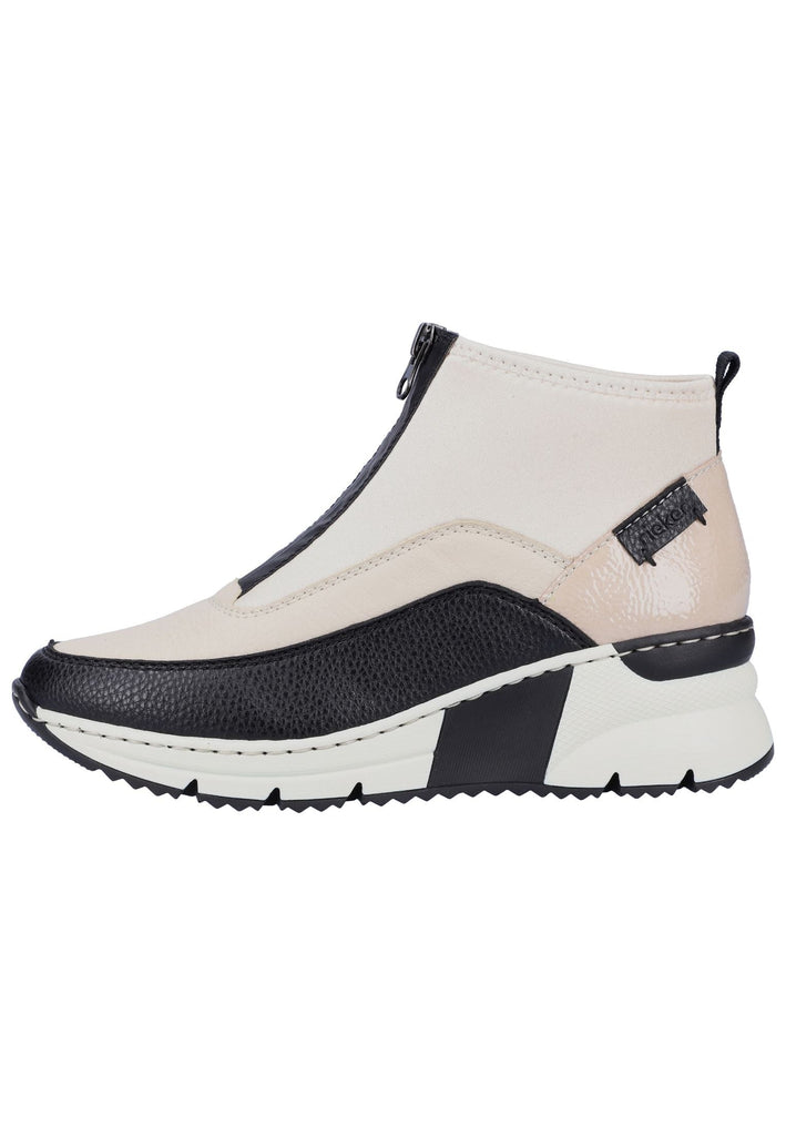 Rieker Stiefelette Lederimitat/Textil Schwarz/Beige - surf4shoes