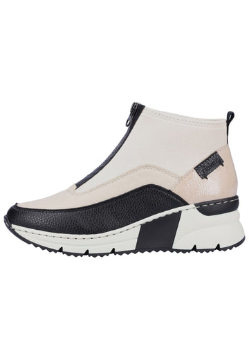 Rieker Stiefelette Lederimitat/Textil Schwarz/Beige - surf4shoes