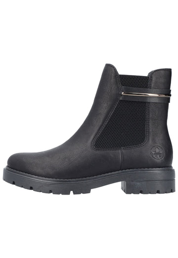Rieker Stiefelette Lederimitat/Textil Schwarz/Schwarz Warmfutter - surf4shoes