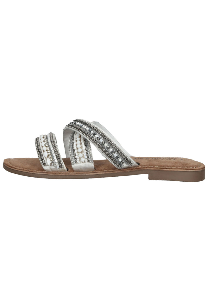 Lazamani Pantoletten Leder Weiß/Silber - surf4shoes