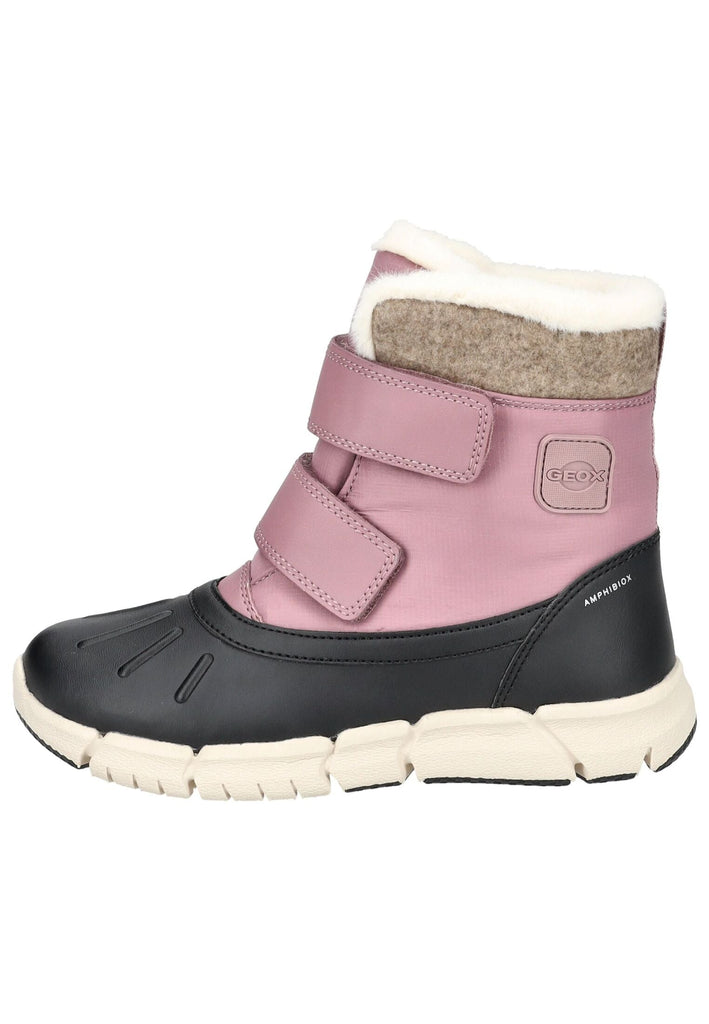 Geox Stiefelette Lederimitat/Textil Schwarz/Rosa Warmfutter - surf4shoes