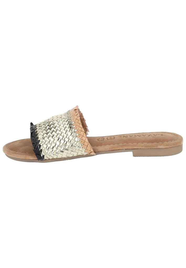 Lazamani Pantoletten Leder Gold/Schwarz - surf4shoes