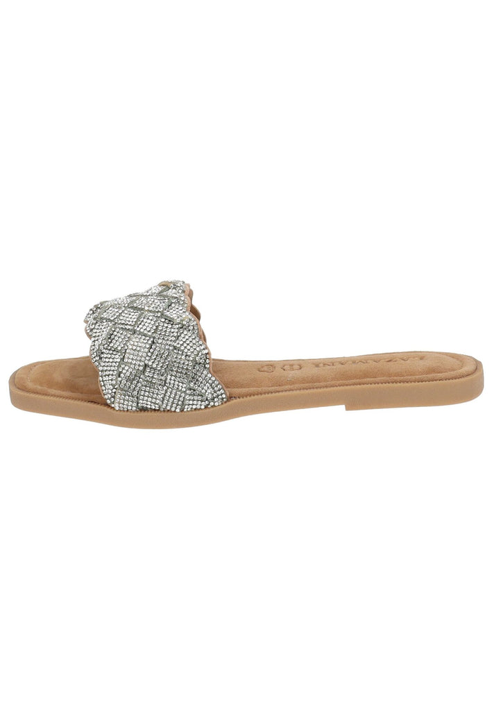 Lazamani Pantoletten Leder/Textil Silber - surf4shoes