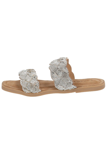 Lazamani Pantoletten Leder/Textil Silber - surf4shoes