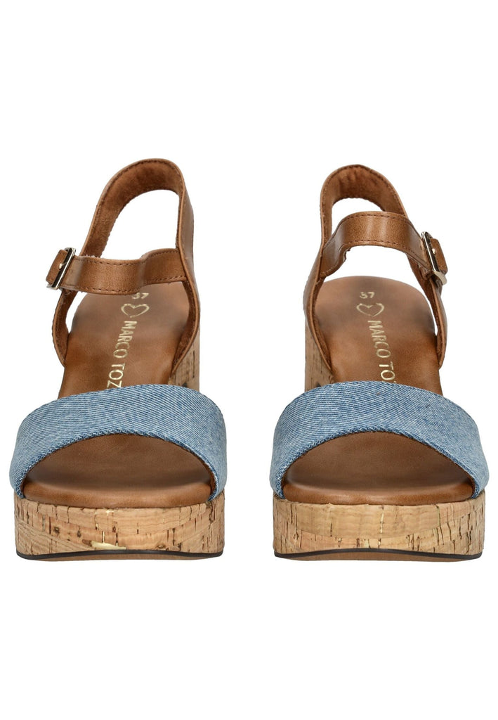 Marco Tozzi Sandalen Lederimitat/Textil Beige/Blau - surf4shoes