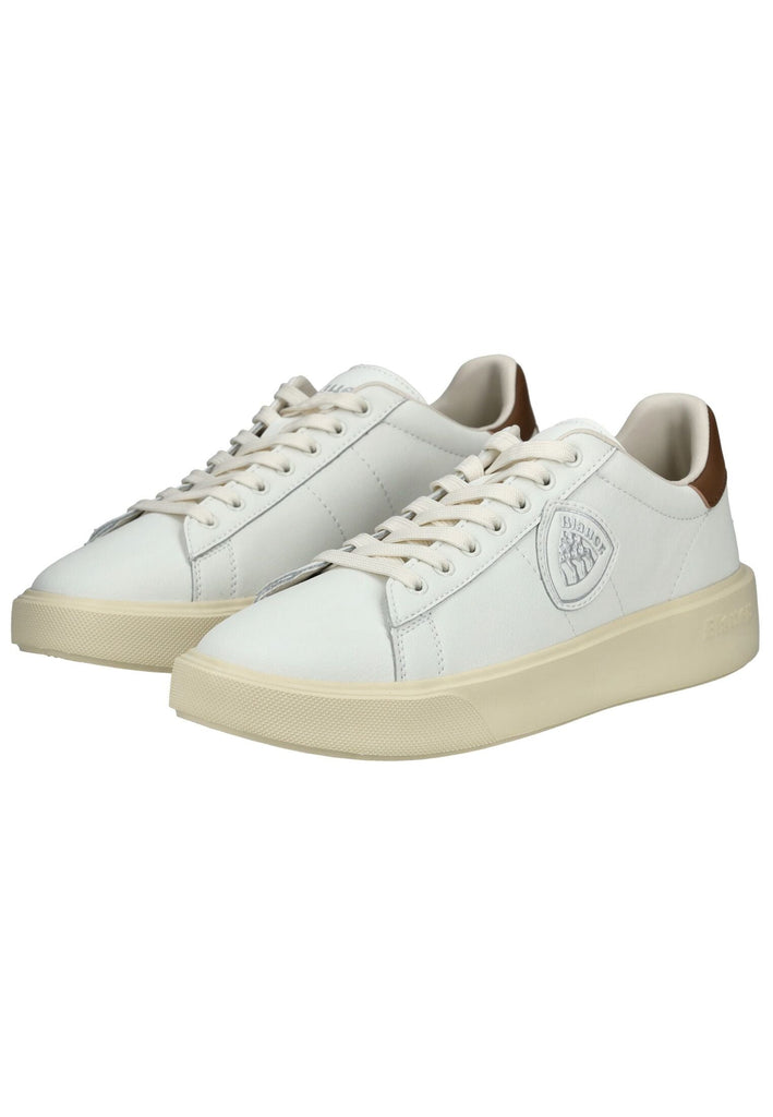 Blauer Sneaker Leder Weiß/Braun - surf4shoes