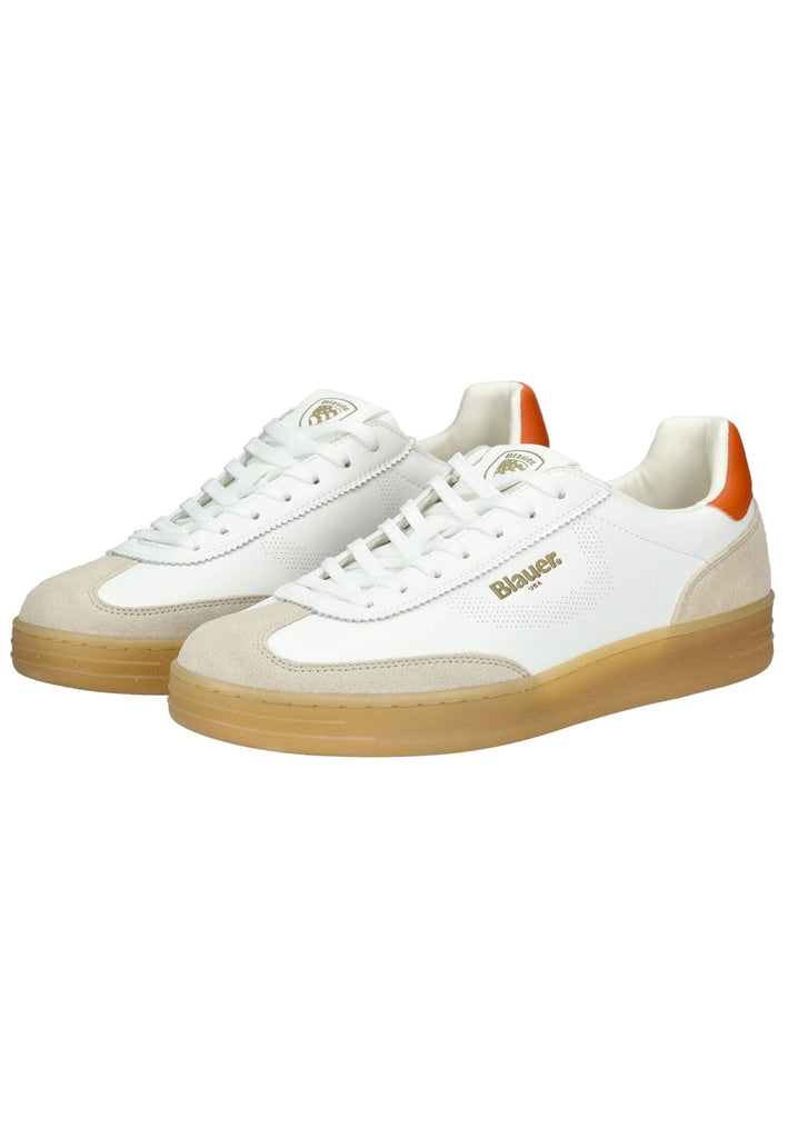 Blauer Sneaker Leder Weiß/Orange - surf4shoes