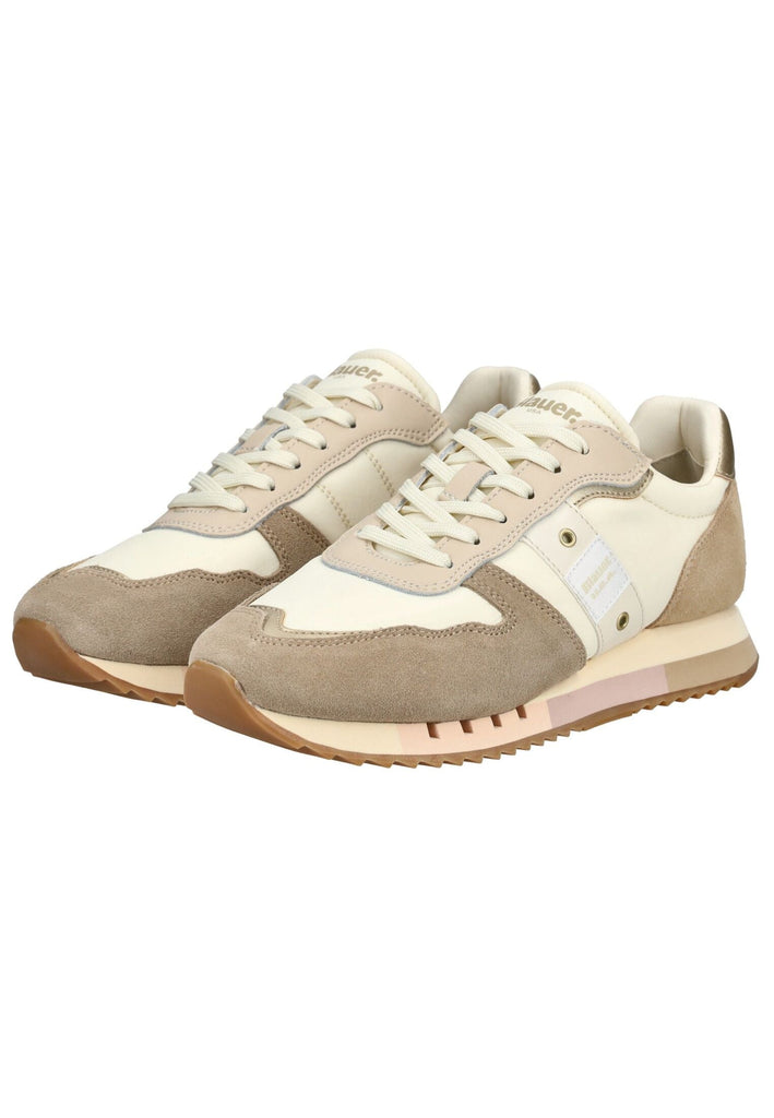 Blauer Sneaker Leder/Textil Creme - surf4shoes