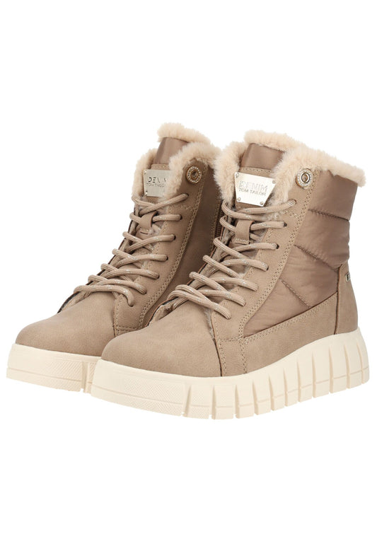 Tom Tailor Stiefelette Lederimitat/Textil Beige Warmfutter