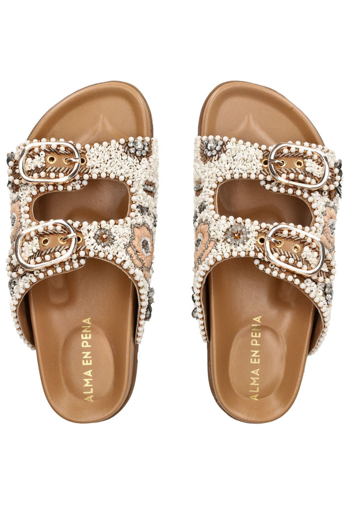 ALMA EN PENA Pantoletten Lederimitat Weiß