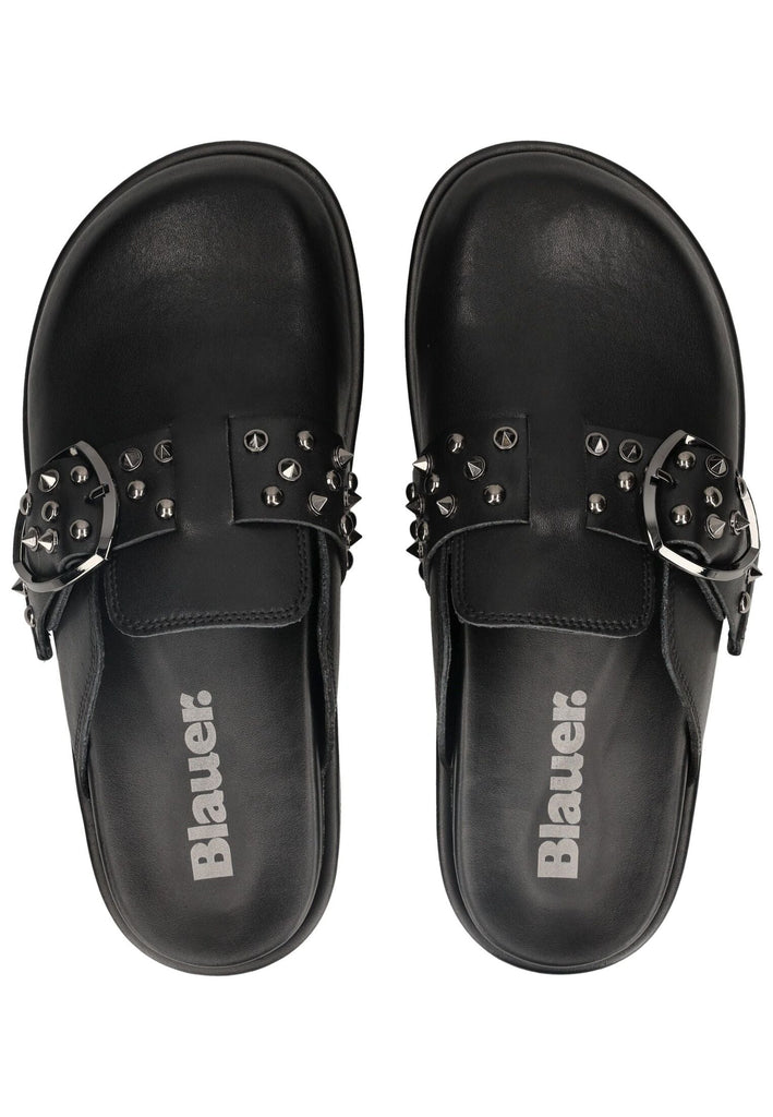 Blauer Pantoletten Leder Schwarz