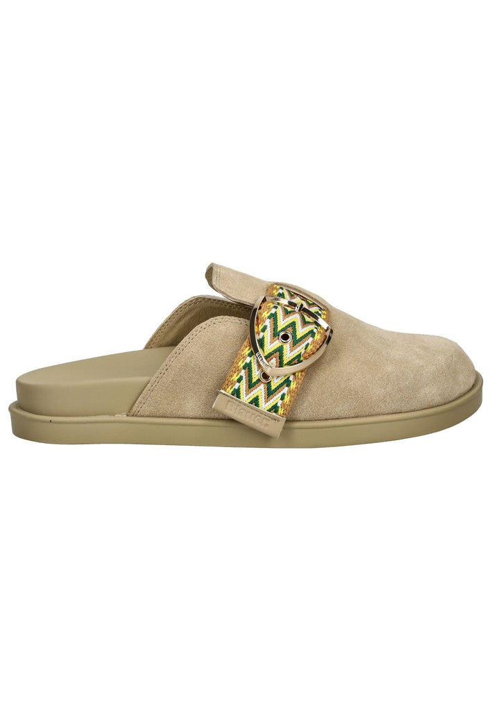 Blauer Pantoletten Veloursleder Beige