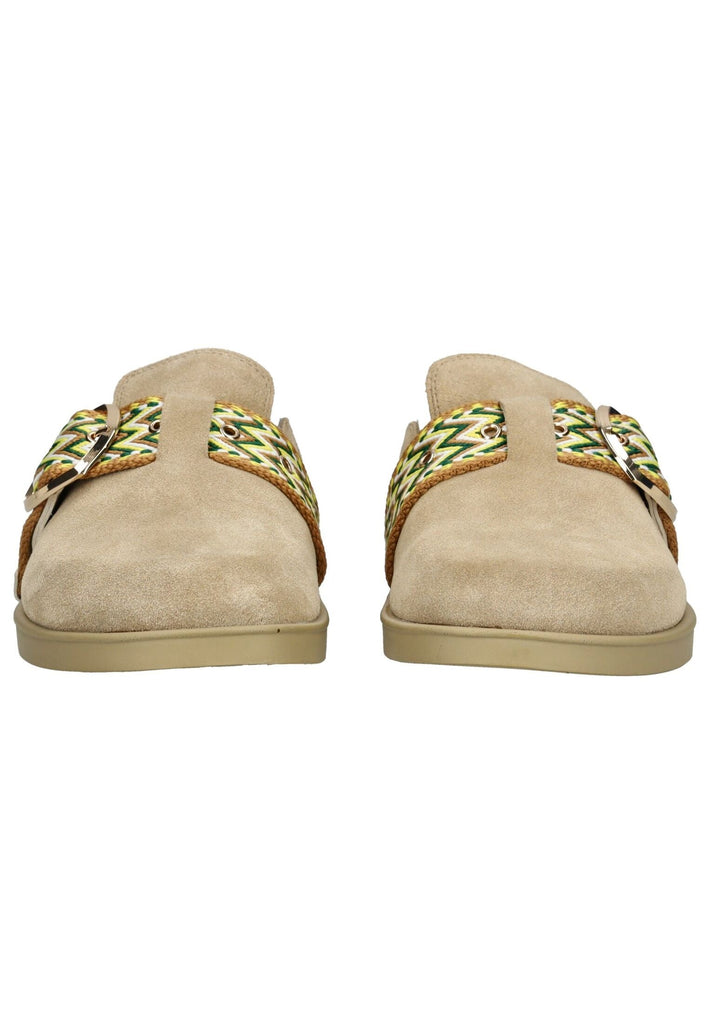 Blauer Pantoletten Veloursleder Beige