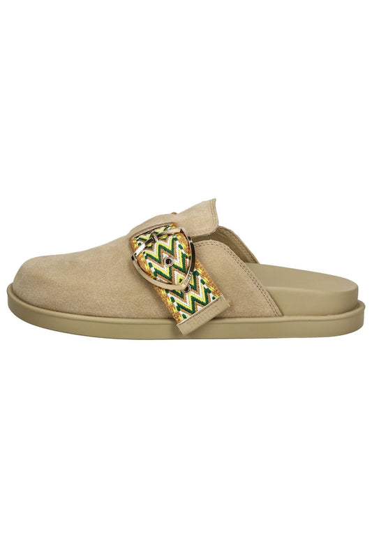 Blauer Pantoletten Veloursleder Beige