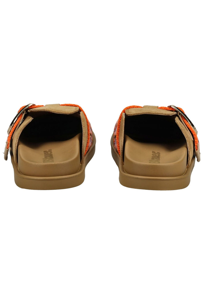 Blauer Pantoletten Veloursleder Cognac