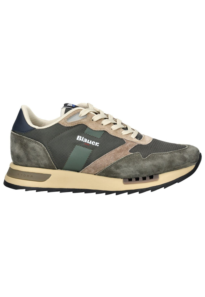 Blauer Sneaker Leder/Textil Grün/Beige