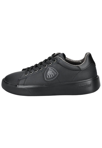 Blauer Sneaker Leder/Textil Schwarz/Schwarz