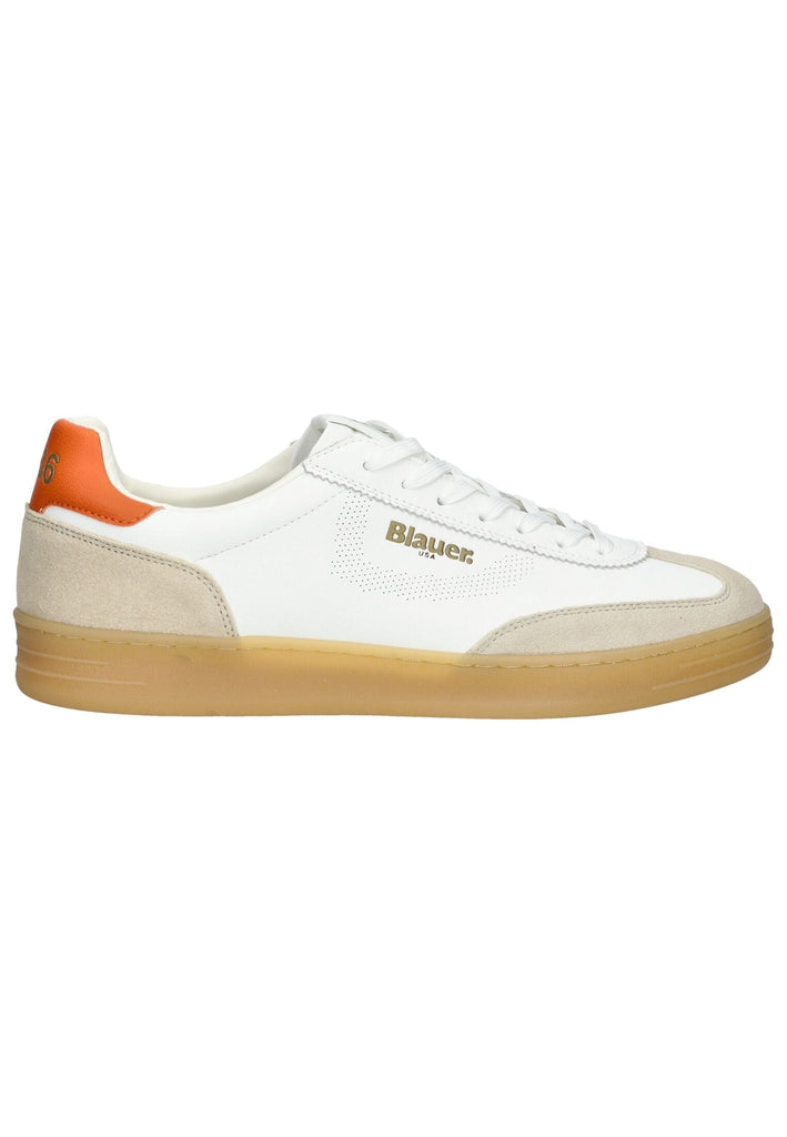 Blauer Sneaker Leder Weiß/Orange