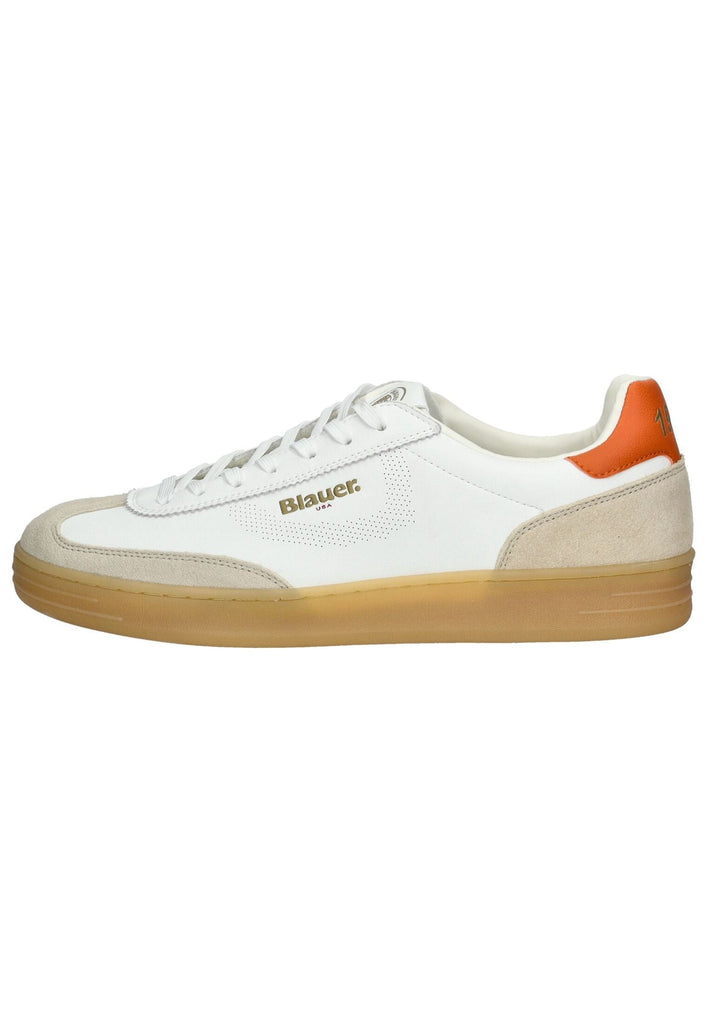 Blauer Sneaker Leder Weiß/Orange
