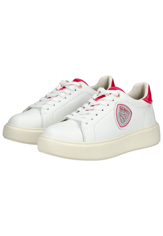 Blauer Sneaker Leder Weiß/Pink