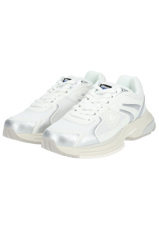Blauer Sneaker Lederimitat/Textil Weiß/Silber