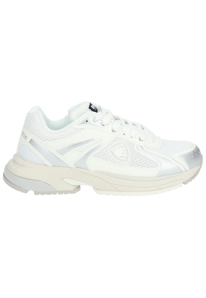 Blauer Sneaker Lederimitat/Textil Weiß/Silber