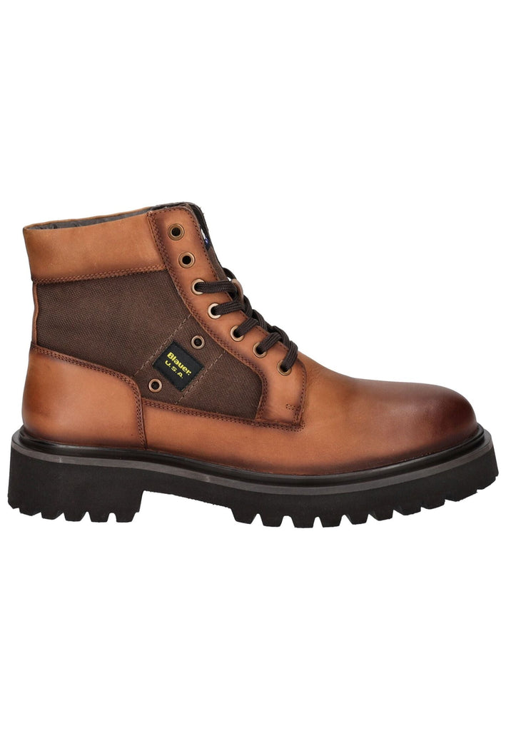 Blauer Stiefelette Leder/Textil Cognac