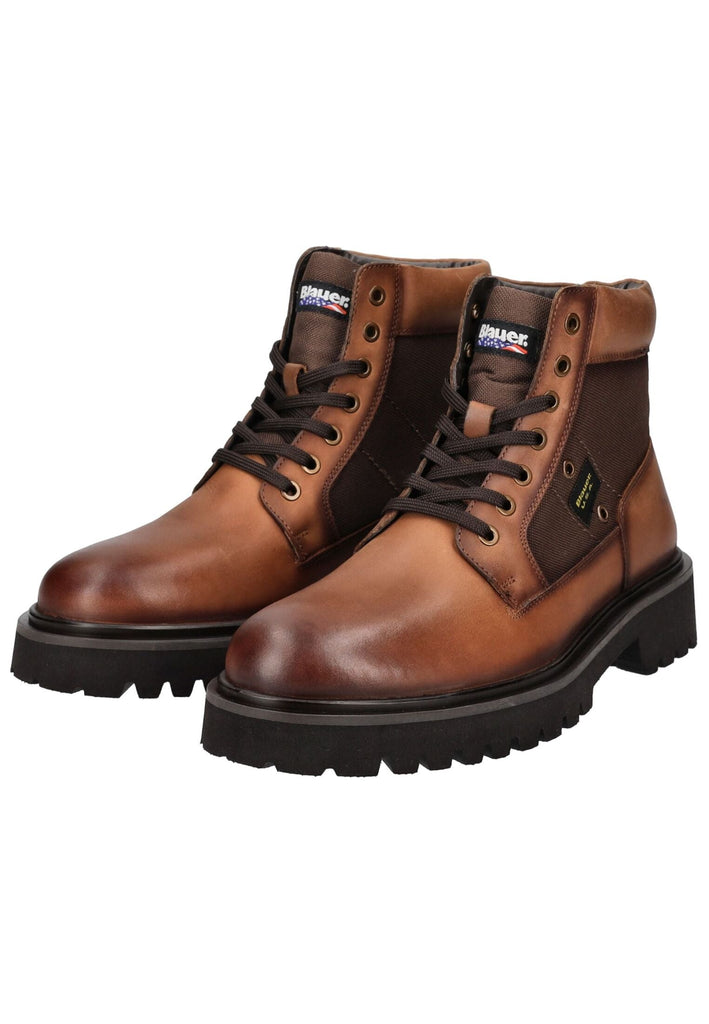 Blauer Stiefelette Leder/Textil Cognac