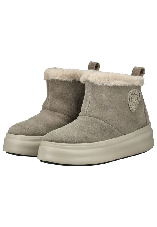 Blauer Stiefelette Veloursleder Taupe Warmfutter
