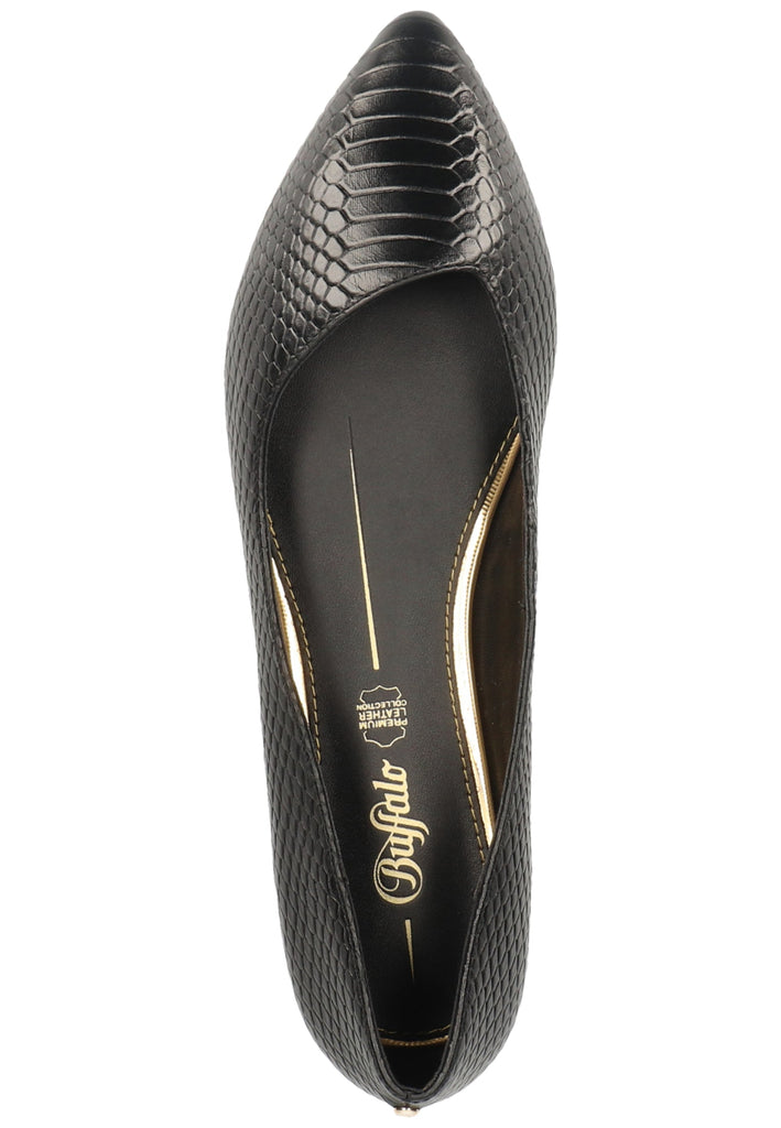 Buffalo Ballerinas Leder Struktur Schwarz