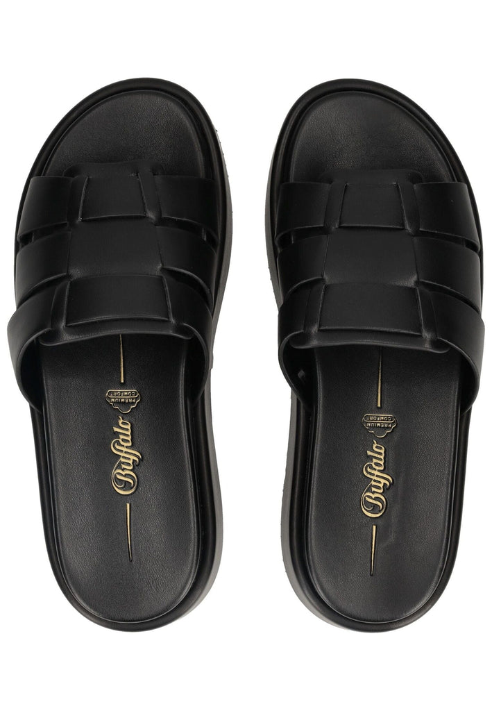 Buffalo Pantoletten Lederimitat Schwarz