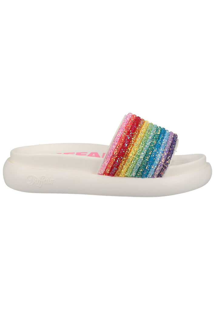 Buffalo Pantoletten Lederimitat/Textil Rainbow