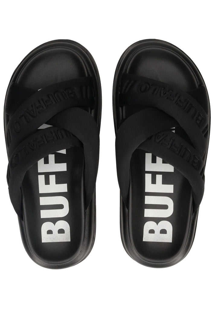 Buffalo Pantoletten Lederimitat/Textil Schwarz