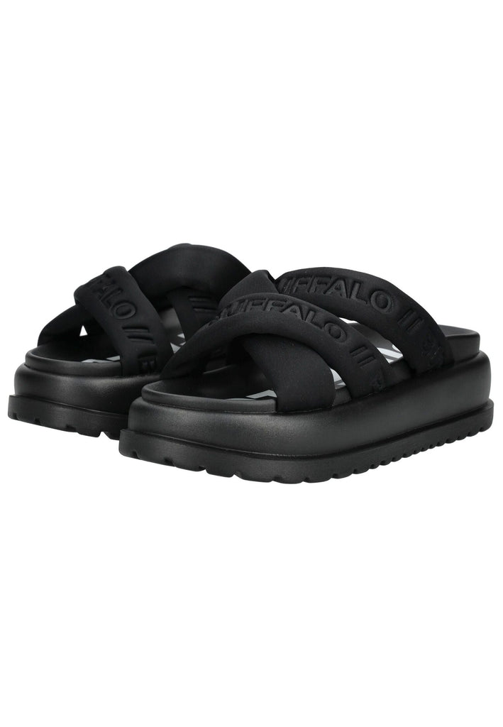 Buffalo Pantoletten Lederimitat/Textil Schwarz