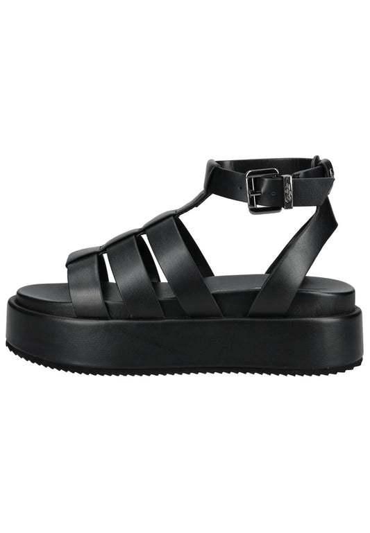 Buffalo Sandalen Lederimitat Schwarz