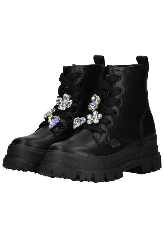 Buffalo Stiefelette Lederimitat Schwarz Warmfutter