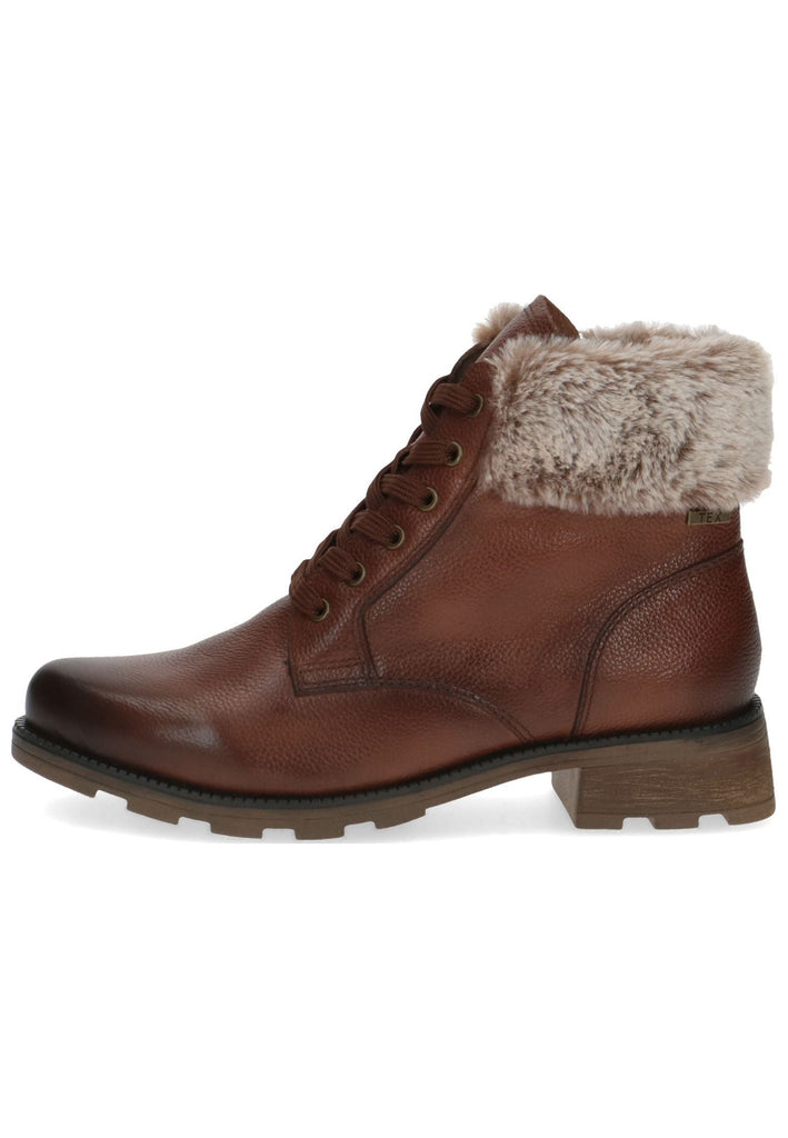Stiefeletten Caprice Stiefelette Leder/Textil Cognac Warmfutter