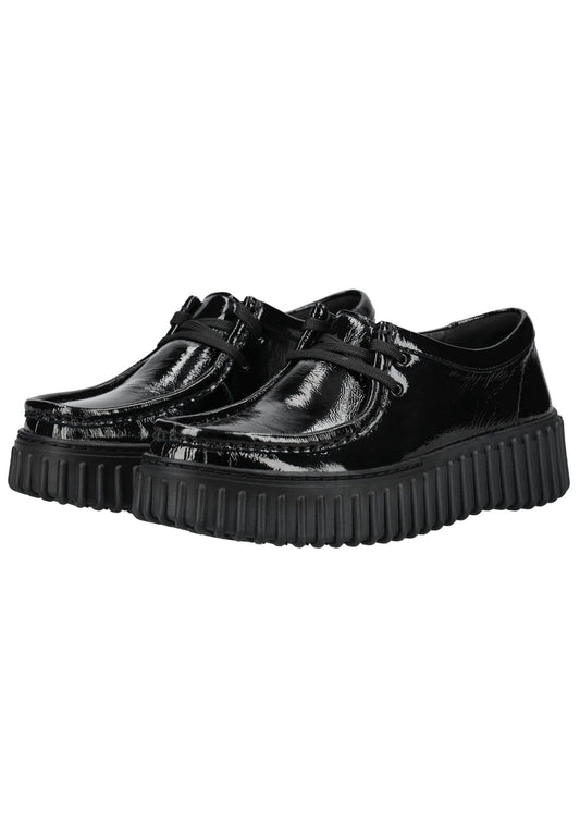 Clarks Halbschuhe Leder Schwarz Lack